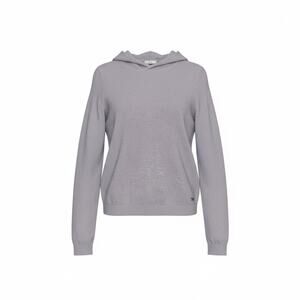 Tna Aritzia Hooded Sweater Light Gray Ribbed Knit Minimalist Quiet Luxury M